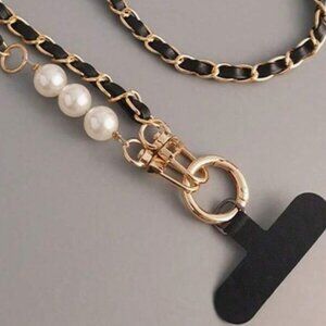 Long Faux Pearl Strap Leather Crossbody Phone Chain.  NWT